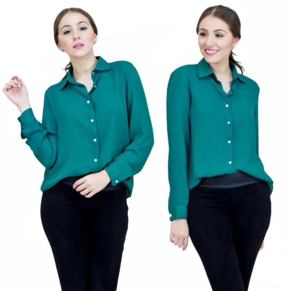 Zara Turquoise Button-Down Shirt for Women - Picture 2 of 2